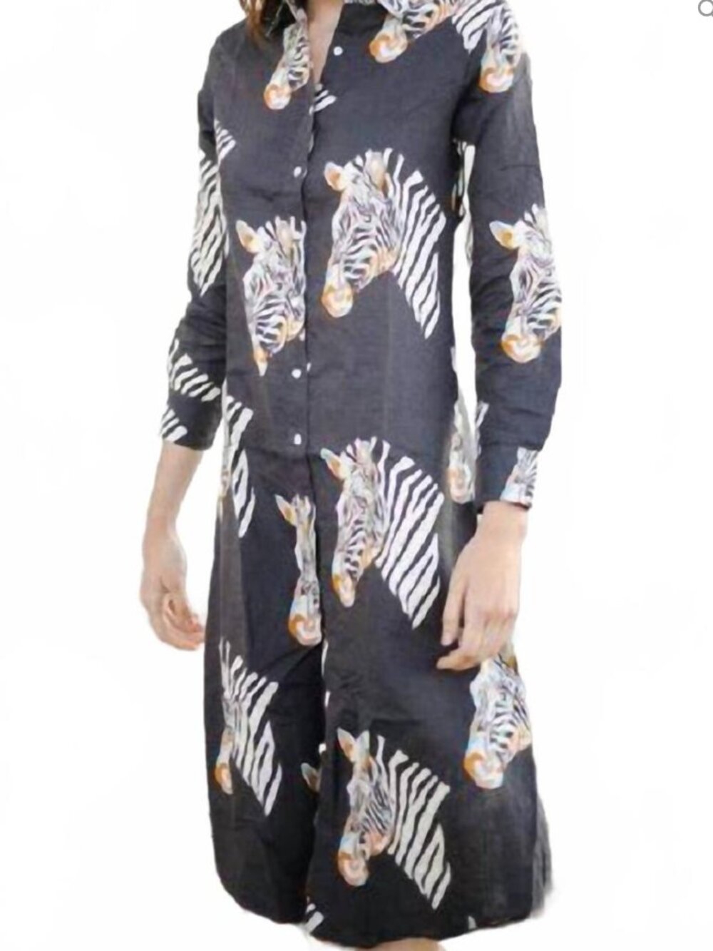 Las Sureñas Zebra Print Linen Blend Shirt Dress